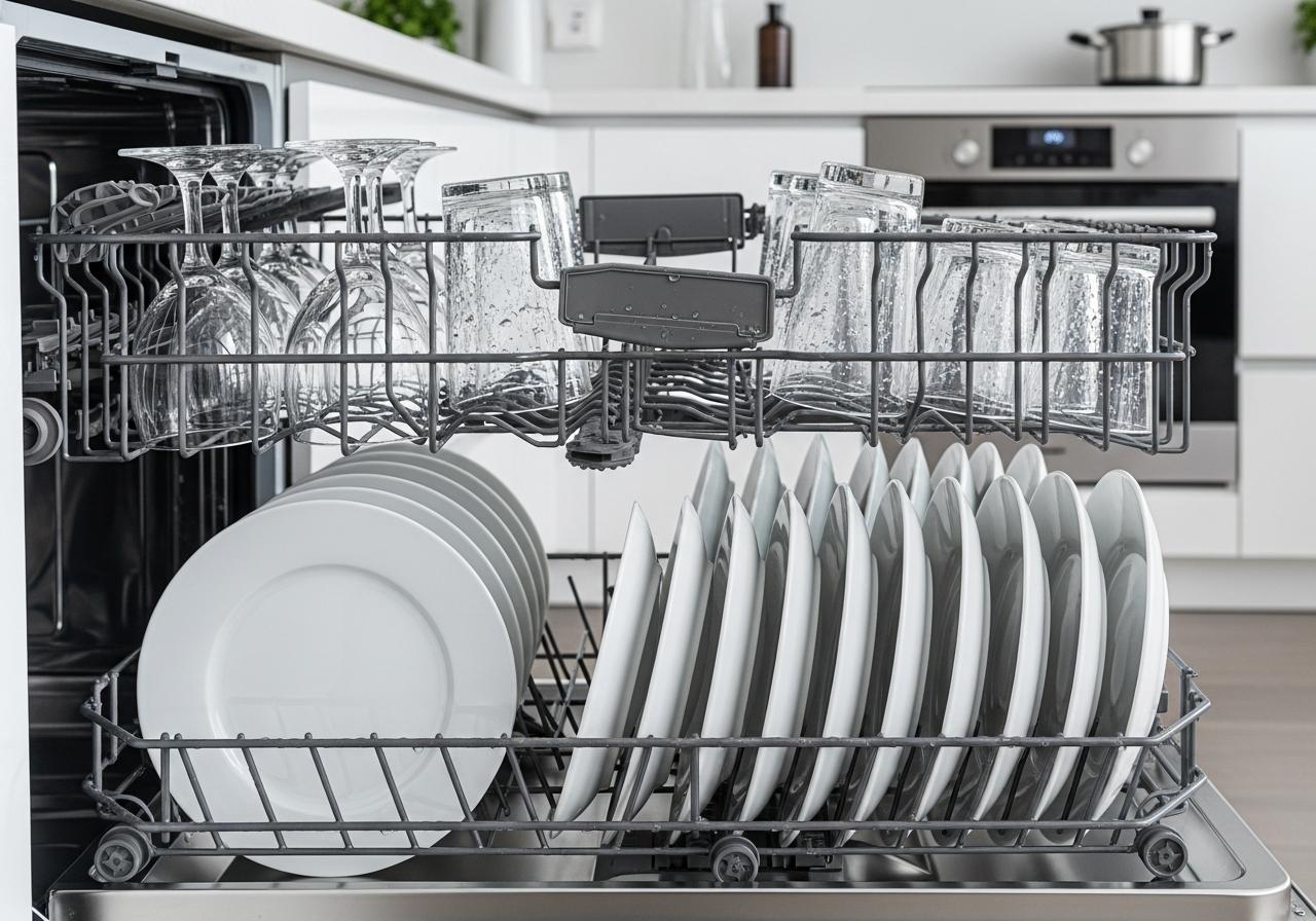 Sparkling clean glasses in dishwasher